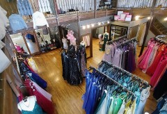 View of racks of dresses from above